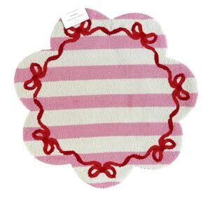 Peking Handicraft Pink Striped Bows Hooked Scatter Rug 3x3 Round Scalloped NEW